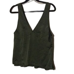 Zara Deep V Neck Tank Top Green